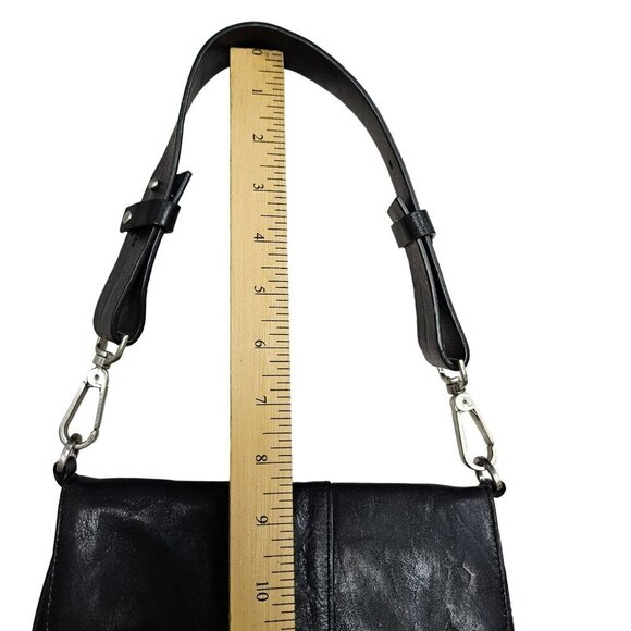 Hobo Y2k RARE 2000s 90s Vintage Black Leather Handbag Shoulder Bag Clasp Boho - Picture 12 of 13
